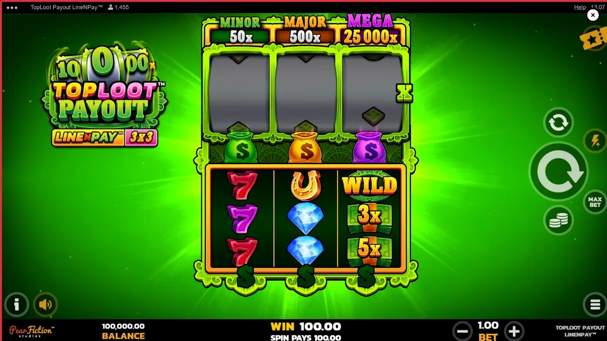Isang marangyang vault na puno ng ginto at mga hiyas na nagtatampok sa TopLoot Payout LineNPay slot.